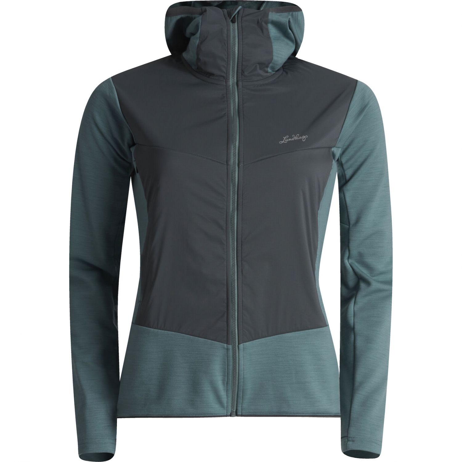 Lundhags Padje Merino Block Hoodie W, mellomlag, dame, blå/grå