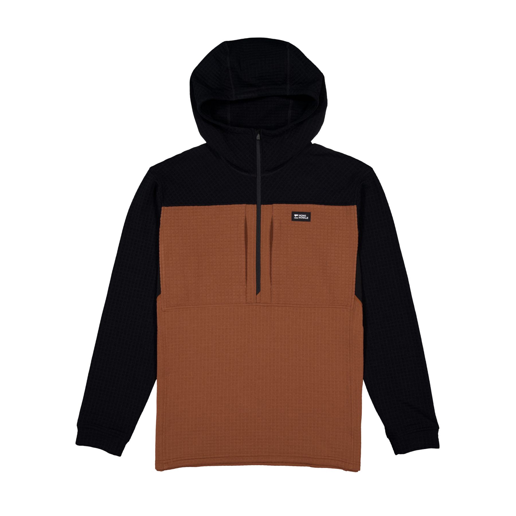 Mons Royale Offgrid Merino Fleece 1/2 Zip Long Sleeve, Fleecegenser, Herre, Dark Clay / Black
